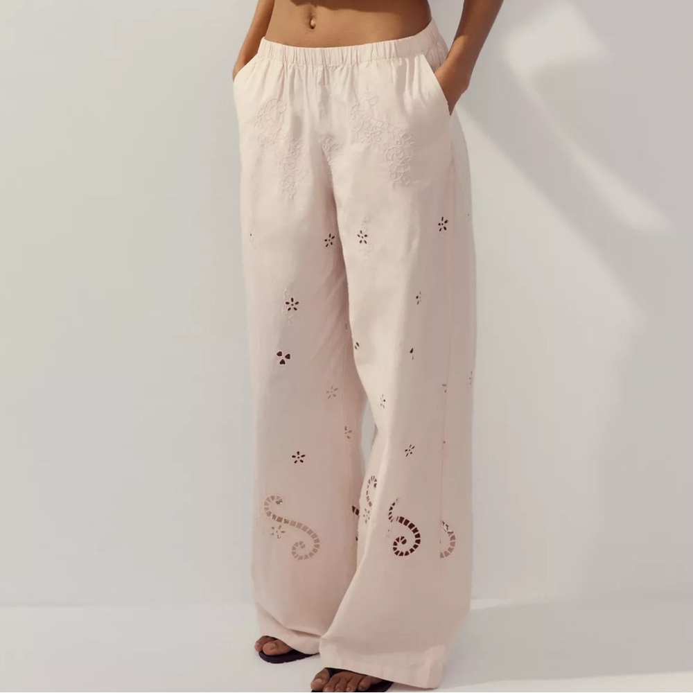 ZARA EMBROIDERED PAJAMA PANTS